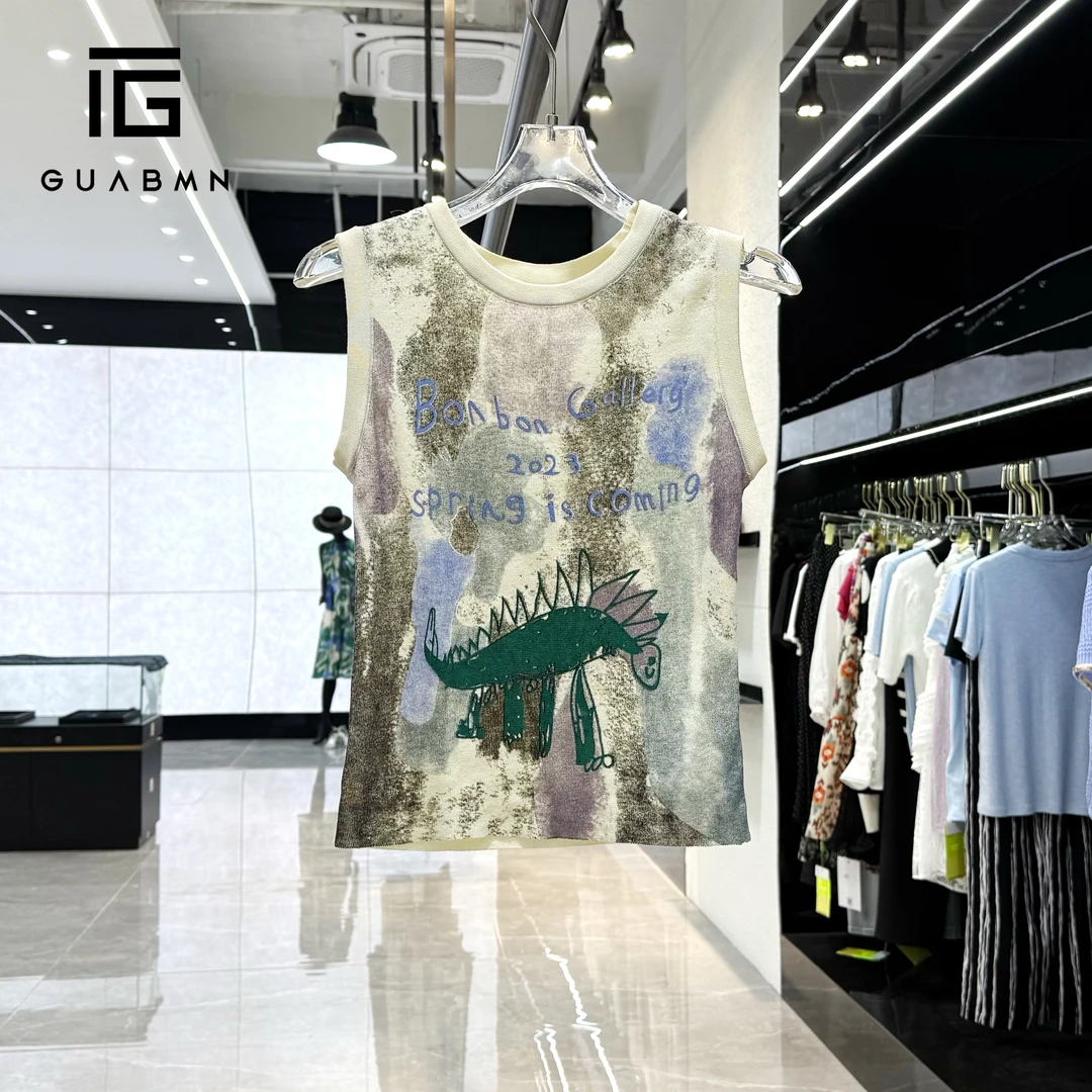 GUABMN2025夏季新款涂鸦印花针织无袖背心休闲夏日穿搭5180