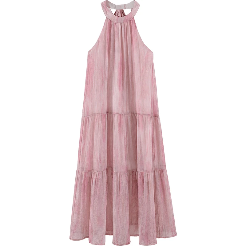 丝柏舍2025夏季新款女装甜美海边度假风挂脖无袖连衣裙S42Q1675L