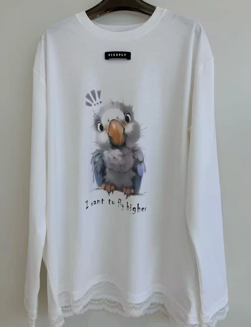 【ZS推荐】Fizzfly新品小鸟打底长袖显瘦百搭印花T恤F86011206