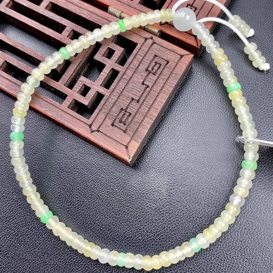四会 缅甸A货翡翠冰种黄翡加绿色算盘珠手链手串T/3.6-6.3mm