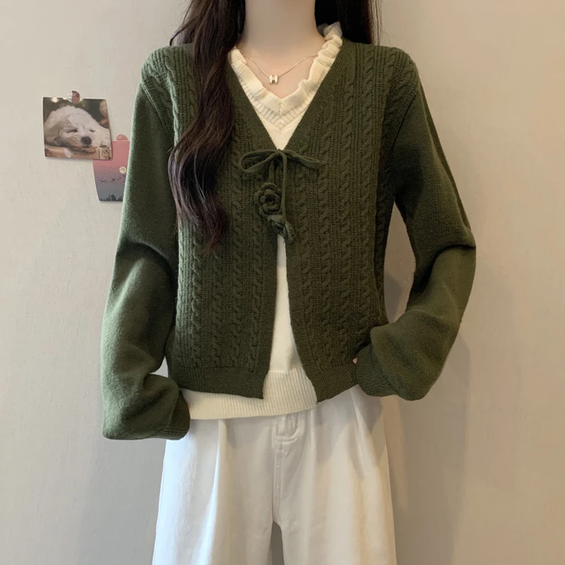 胖mm秋冬装大码女装木耳边毛衣假两件针织上衣百搭显瘦小香风上衣