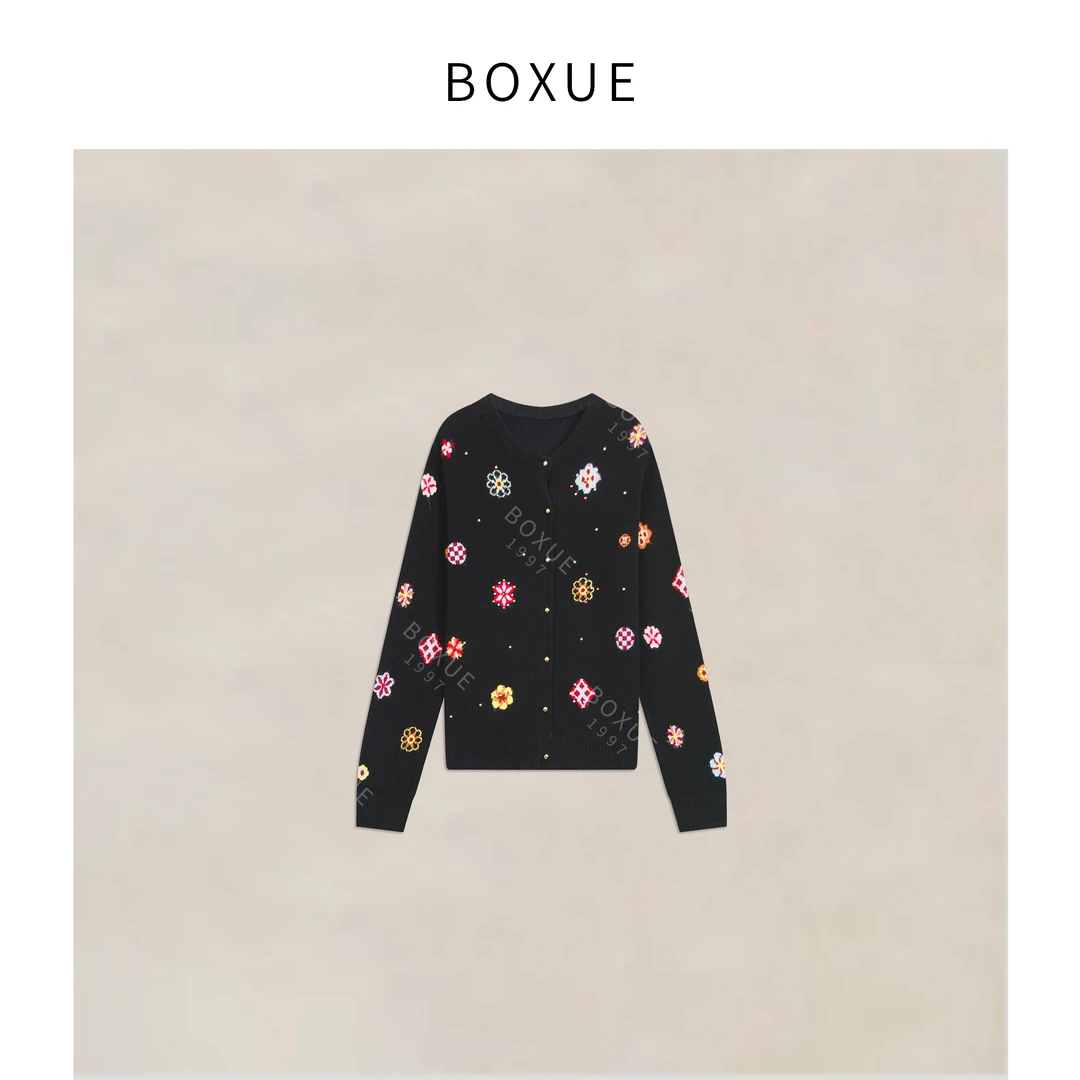 BOXUE“星月”2025羊毛＋山羊绒双生绒感针织小花 外套#250815W3800