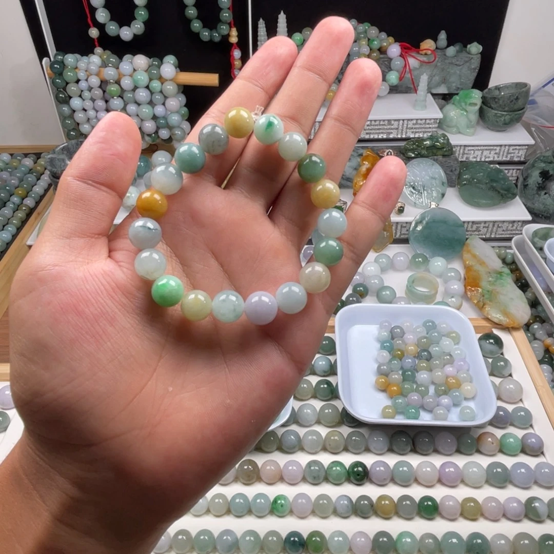 翡翠未镶嵌手串卡10左右19颗珠串