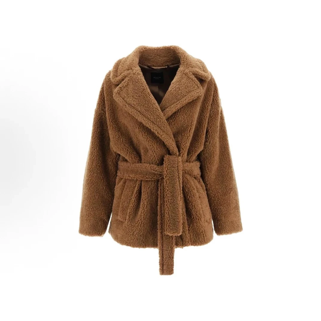 99新 MaxMara MaxMara 泰迪熊羊毛口袋大衣女款驼色/38/A04643