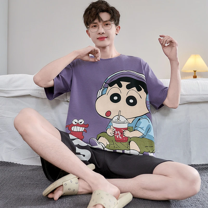 2025年新款男士睡衣夏季纯棉短袖青少年学生男孩中大童家居服套装