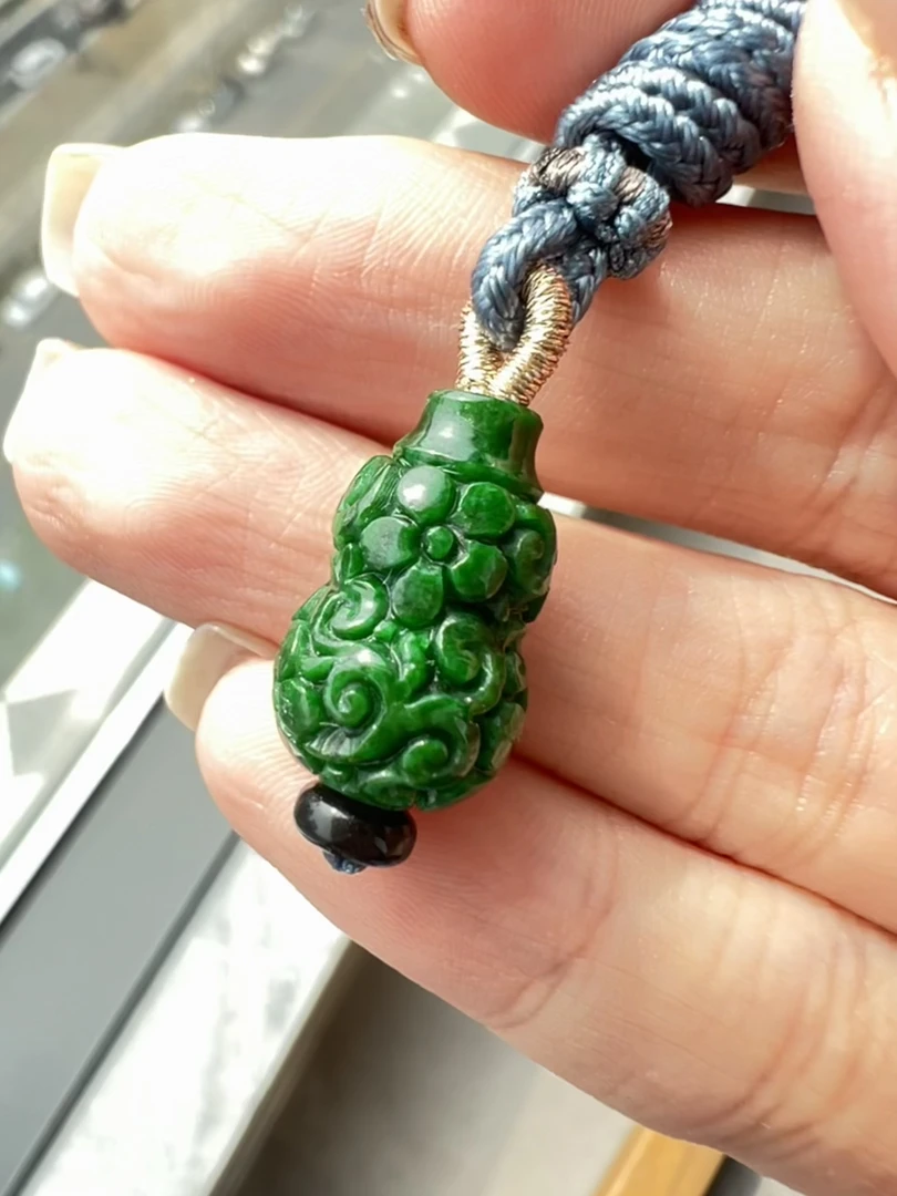 【懿芯珠宝】编绳 辣绿干青葫芦吊坠 天然缅甸A货翡翠（48h鉴赏期）