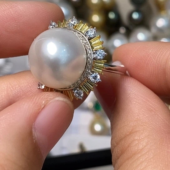 海水珍珠戒指银S925镶嵌14.3