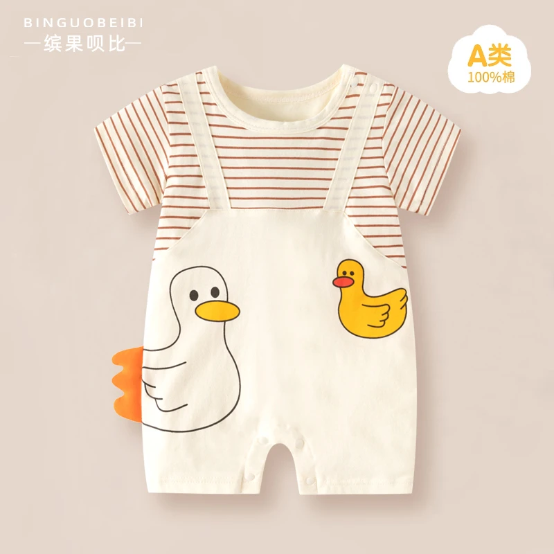 新生儿衣服夏季纯棉短袖薄款婴儿连体衣夏天宝宝满月外出爬服哈衣