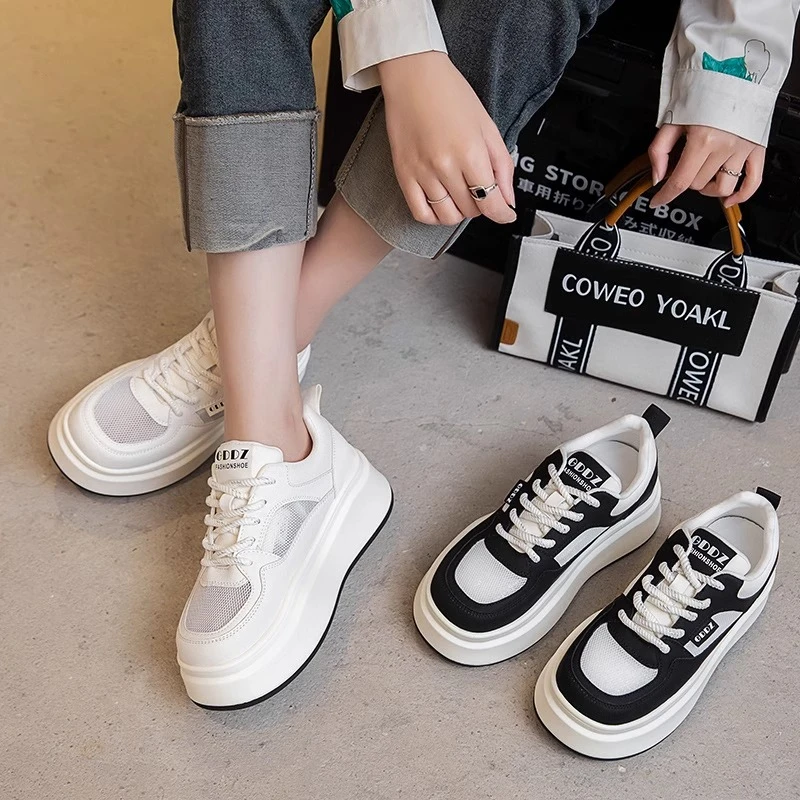 【现货+运费险】新款厚底增高板鞋网面小白鞋透气运动休闲鞋