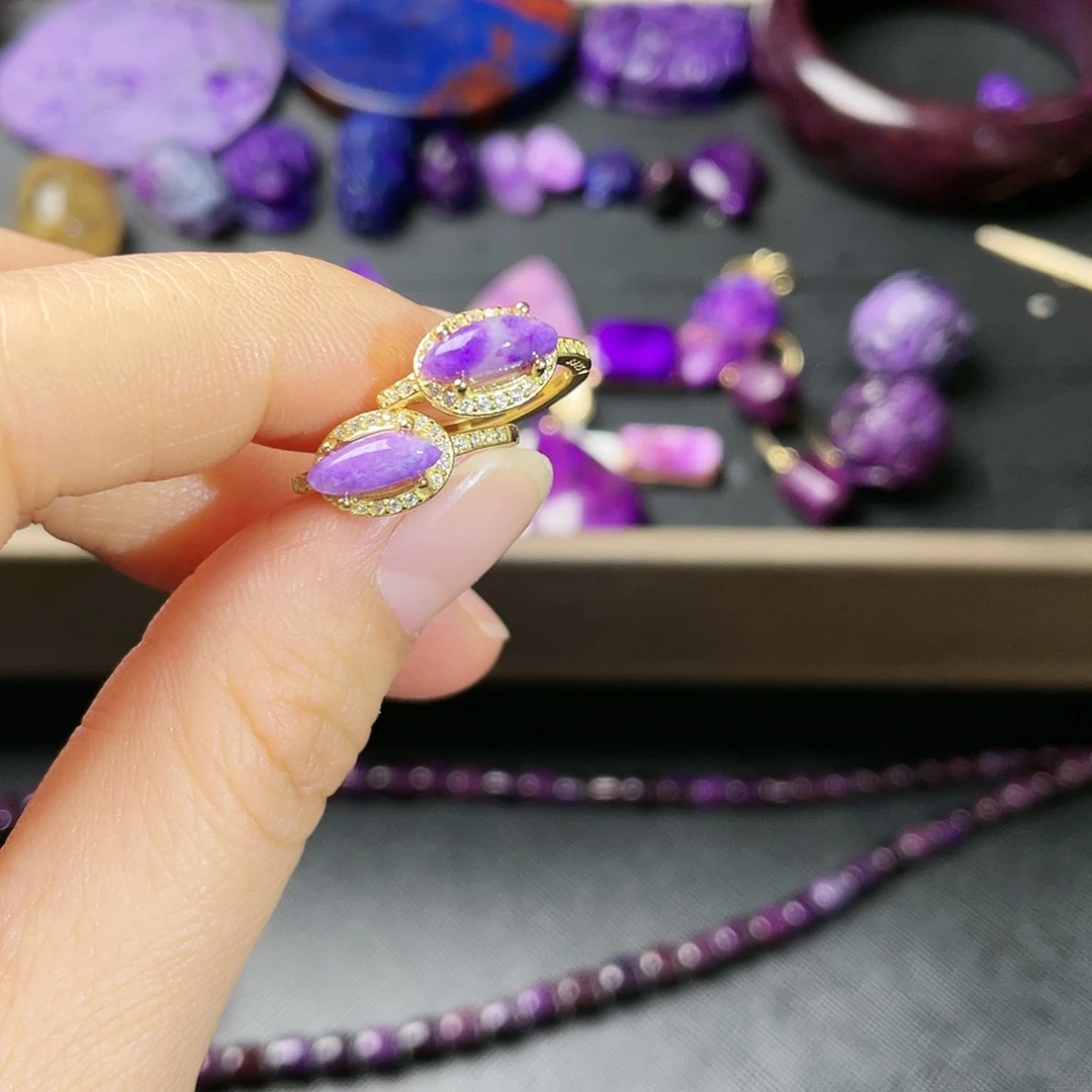 苏纪石（舒俱来）耳扣银S925镶嵌