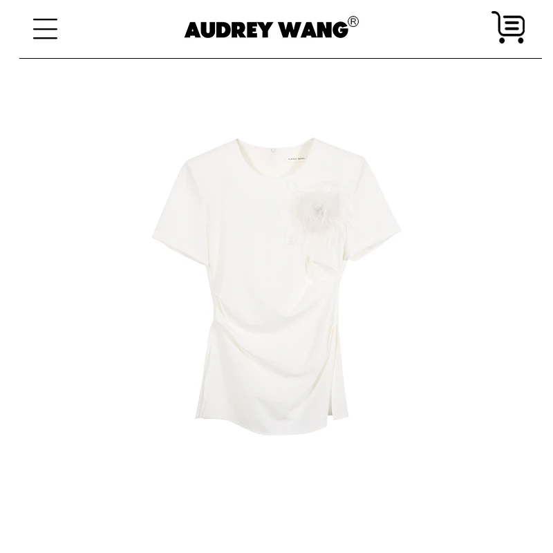 AUDREYWANG“小白花”素色花朵配饰短袖T恤12029