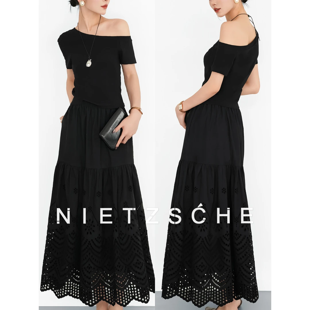 Nietzsche｜度假必入｜精心雕琢 荃棉刺绣镂空蕾丝大摆半身裙30017