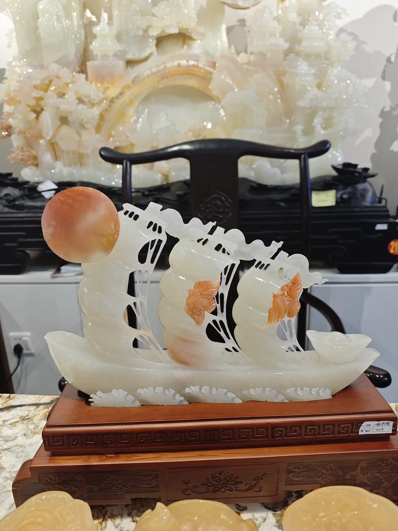 一帆风顺 玉雕摆件