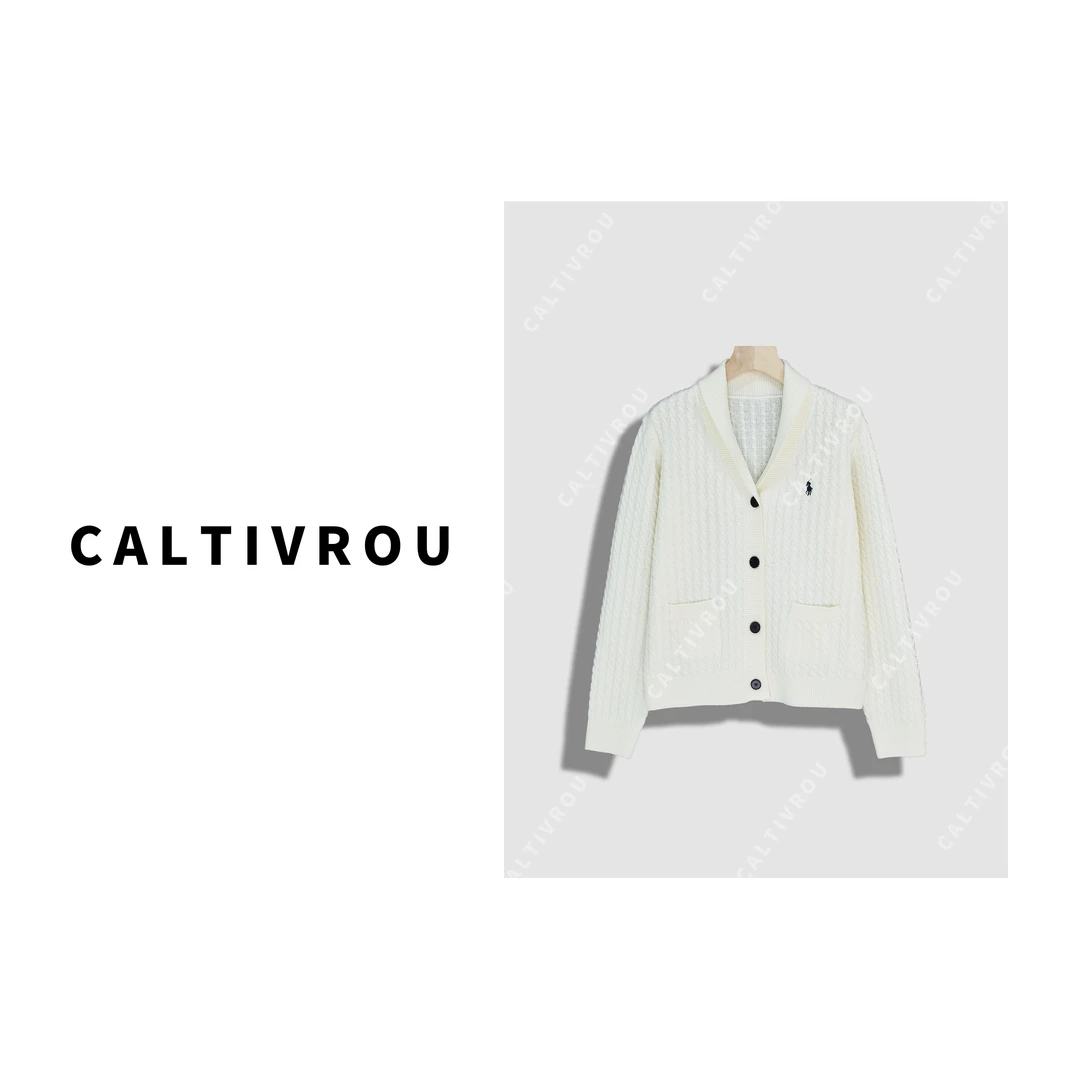 【蕊蕊】时尚简约刺绣百搭翻领针织衫-Y20307