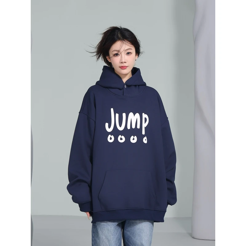 JUMP NEXT美式秋冬发泡印花连帽宽松版型情侣卫衣潮落肩男女上衣