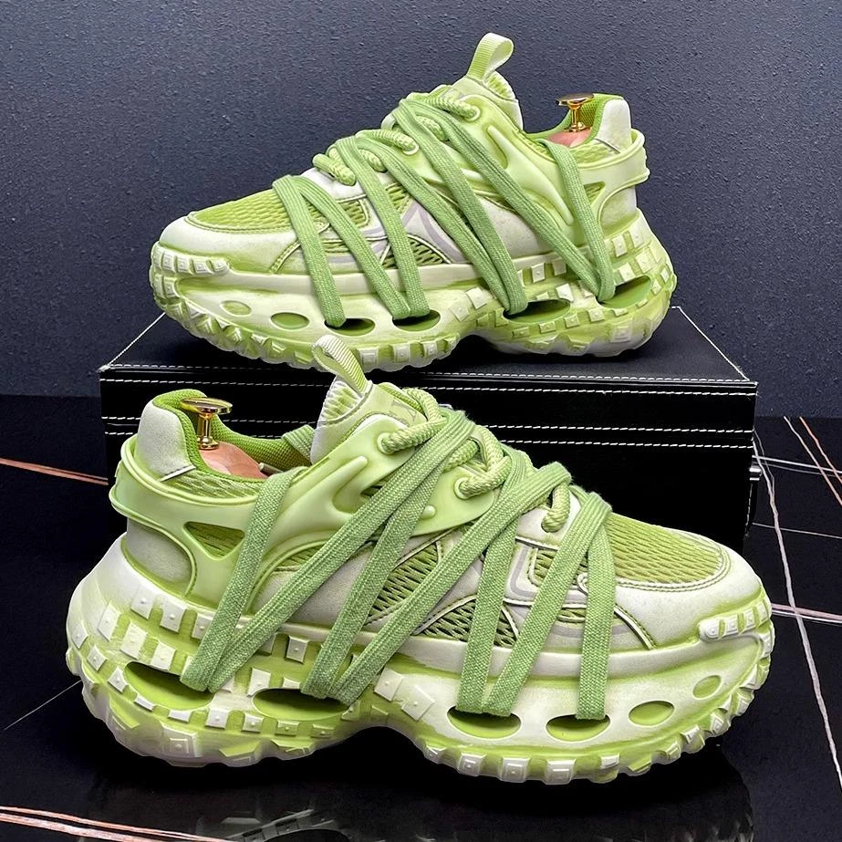 ins老爹鞋男款2025夏季新款透气网面轮胎鞋百搭厚底运动休闲鞋子