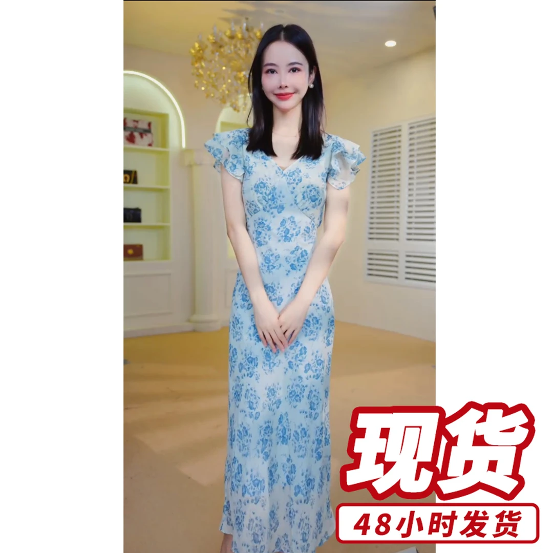 【碎瓷冰蓝】法式高品显气质休闲风显瘦连衣裙J47141