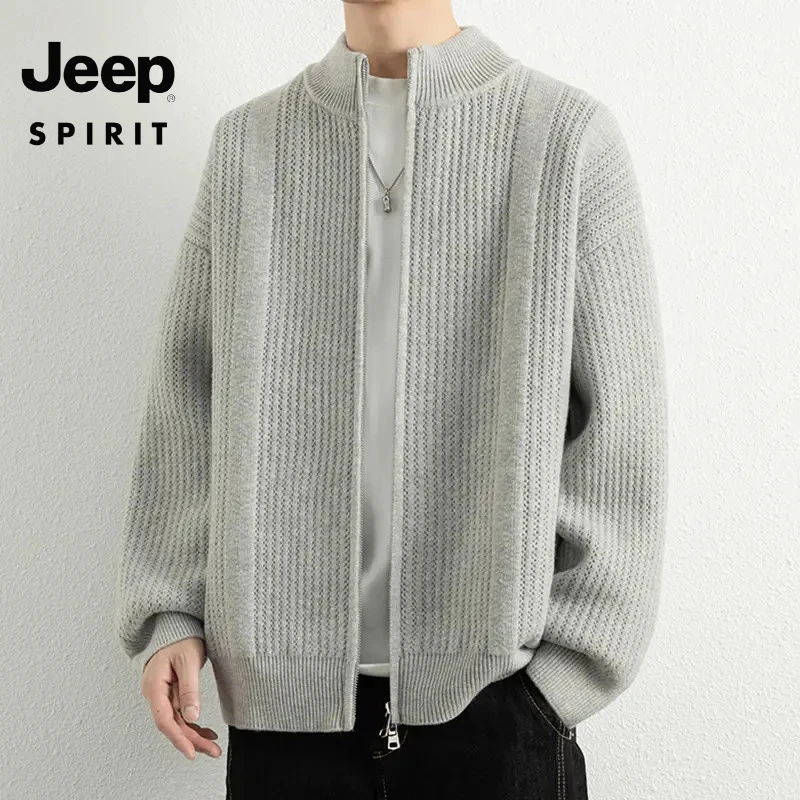 吉普JEEP SPIRIT立领针织夹克男士春秋季新款美式百搭开衫毛衣服