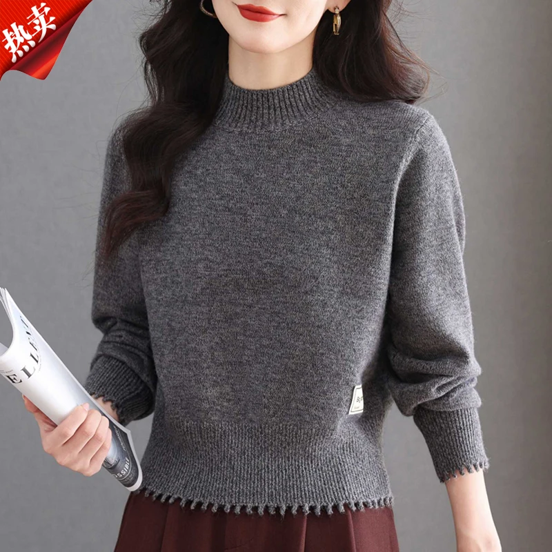 【原版正品】羊毛衫女秋冬半高领加厚针织上衣时尚短款小个子毛衣