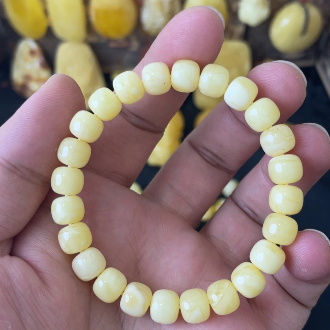 琥珀未镶嵌手串8+俄料浓蜡白花精工老型手串（微瑕）