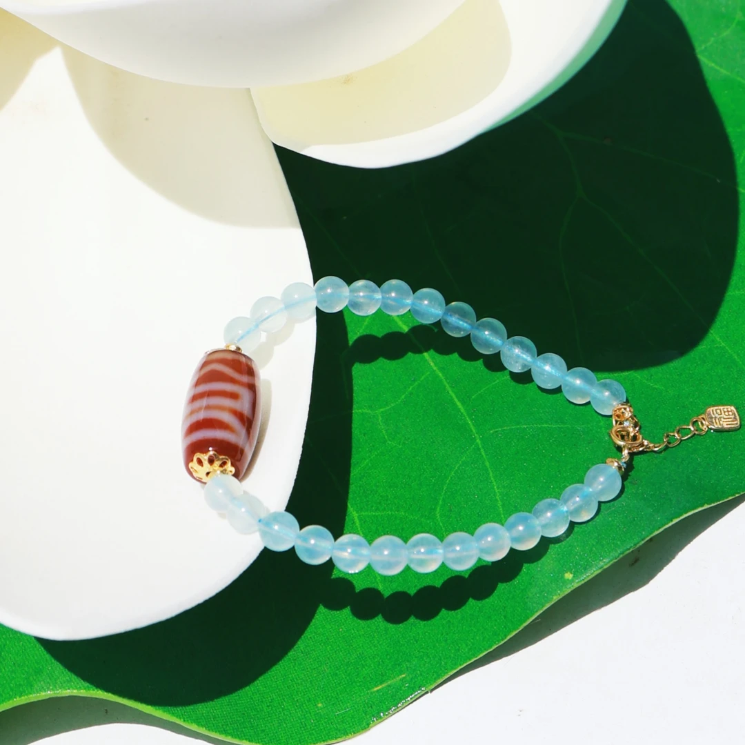 转过山   红肉息增玛瑙海蓝宝手链（拉萨直发）DU250509407