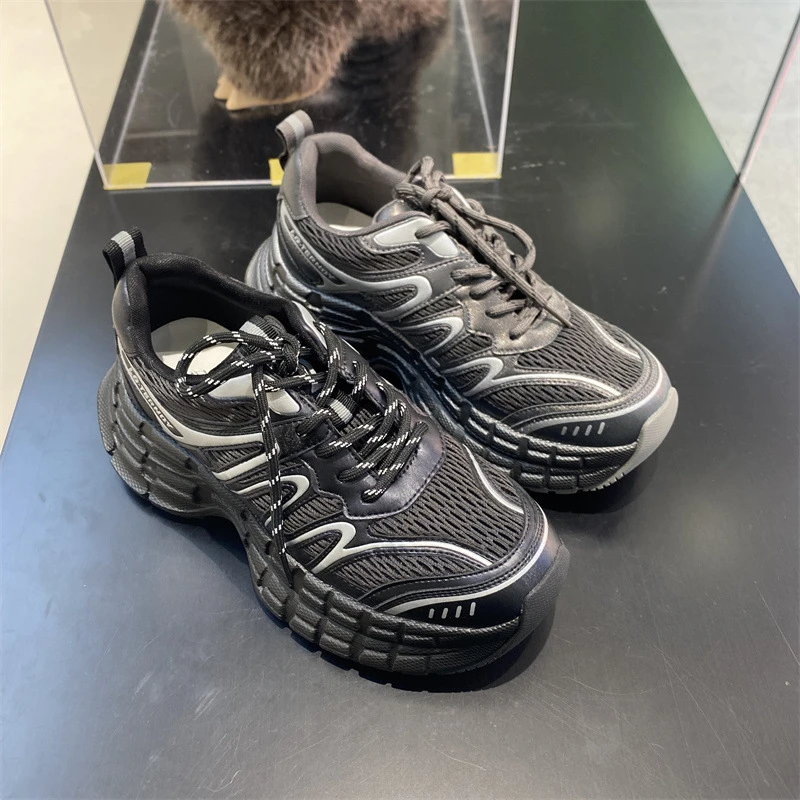 厚底系带小个子增高老爹鞋女2025秋季新款韩版宽松舒适阿甘鞋