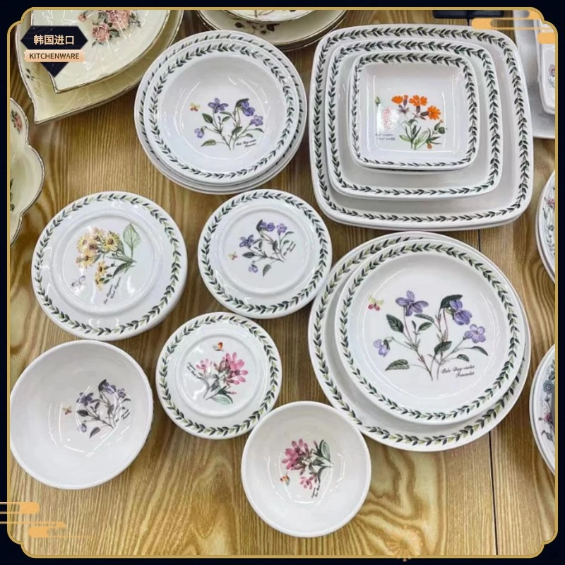 韩国原装进口陶瓷带盖碗饭碗汤碗圆盘方盘英式盘子碗碟餐具