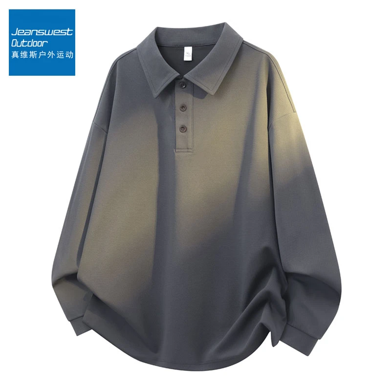 真维斯户外运动纯色翻领秋冬季男士长袖卫衣百搭打底衫盐系少年感