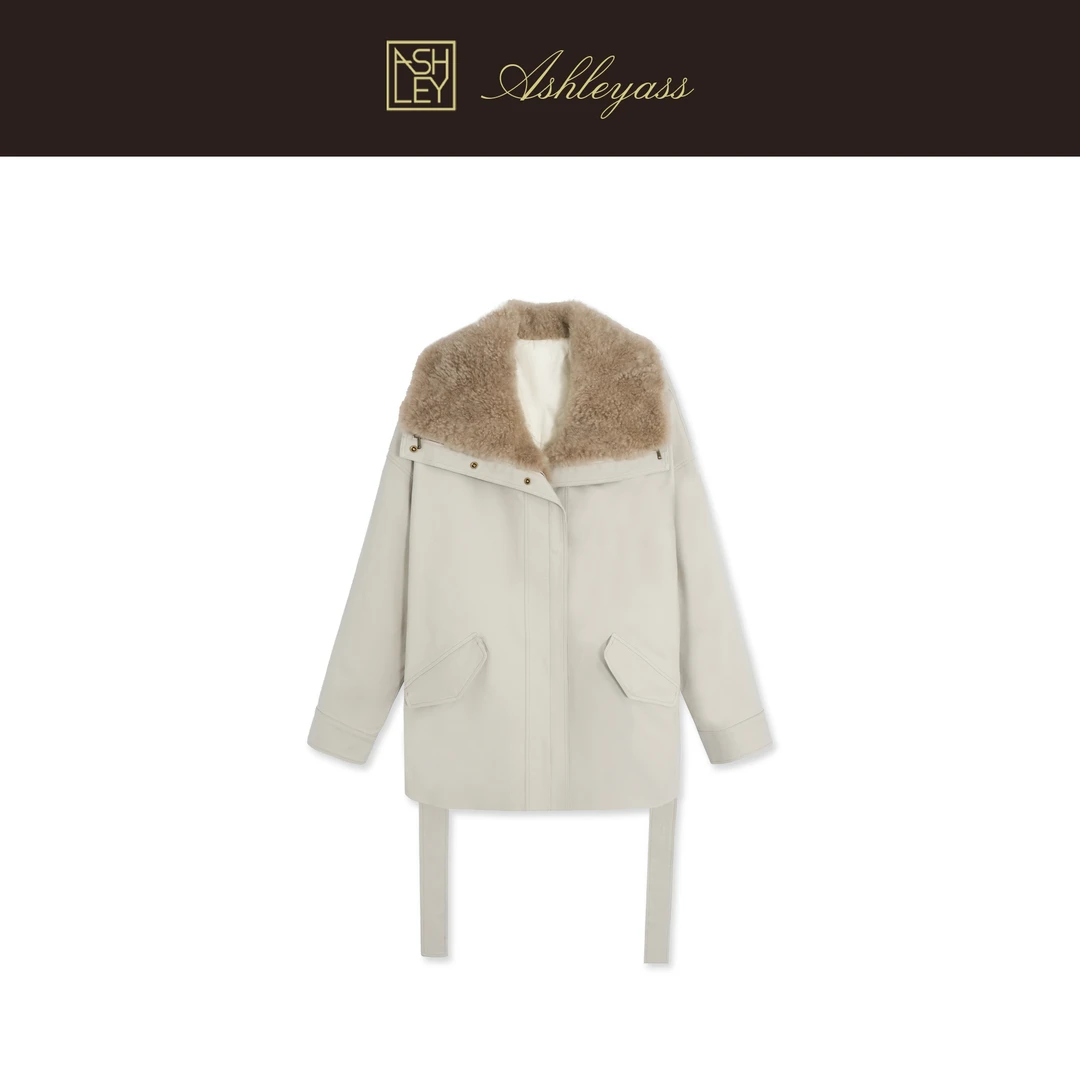 【ASHLEYASS】“羊毛领90鹅绒”剪毛工艺派克羽绒服外套LSY251763S