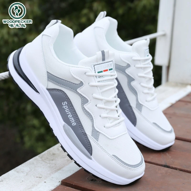 啄木鸟正品2025夏季透气男鞋新款男款网面运动休闲跑步老爹增高鞋