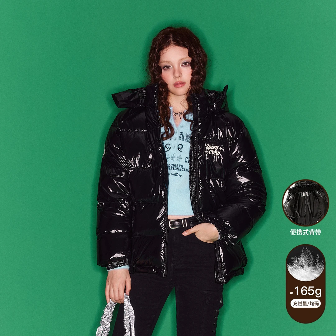 CHUU冬季女装字母刺绣设计新国标90绒场次保暖加厚宽松保暖羽绒服