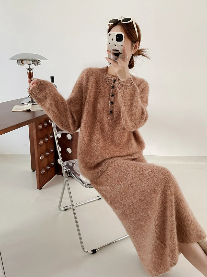 【井上青】JINGSHANG设计师款花纱半开襟圆领针织衫BC1761