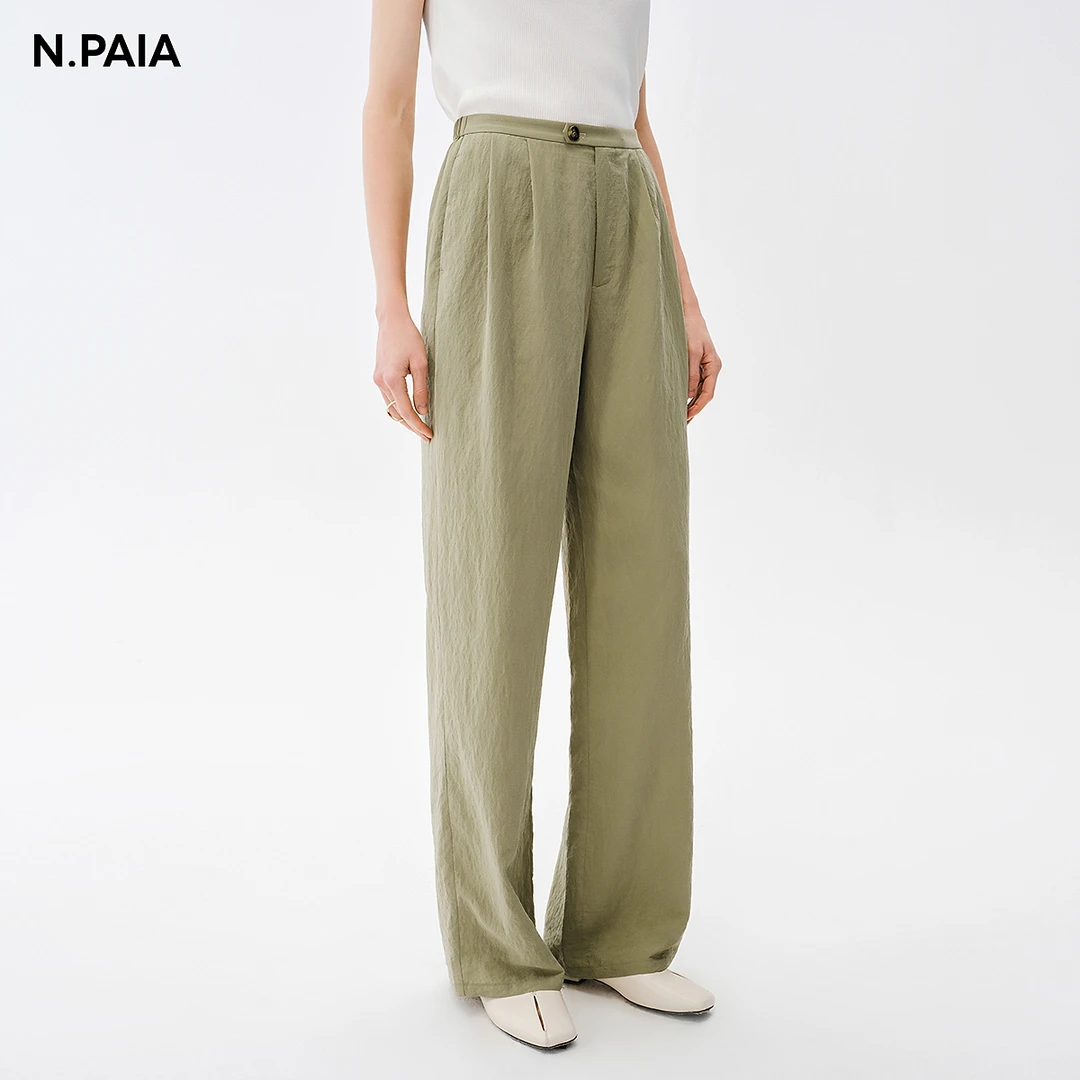 【羊羊专属】恩派雅春新款肌理感双褶H型直筒阔腿裤女XNJES6431A