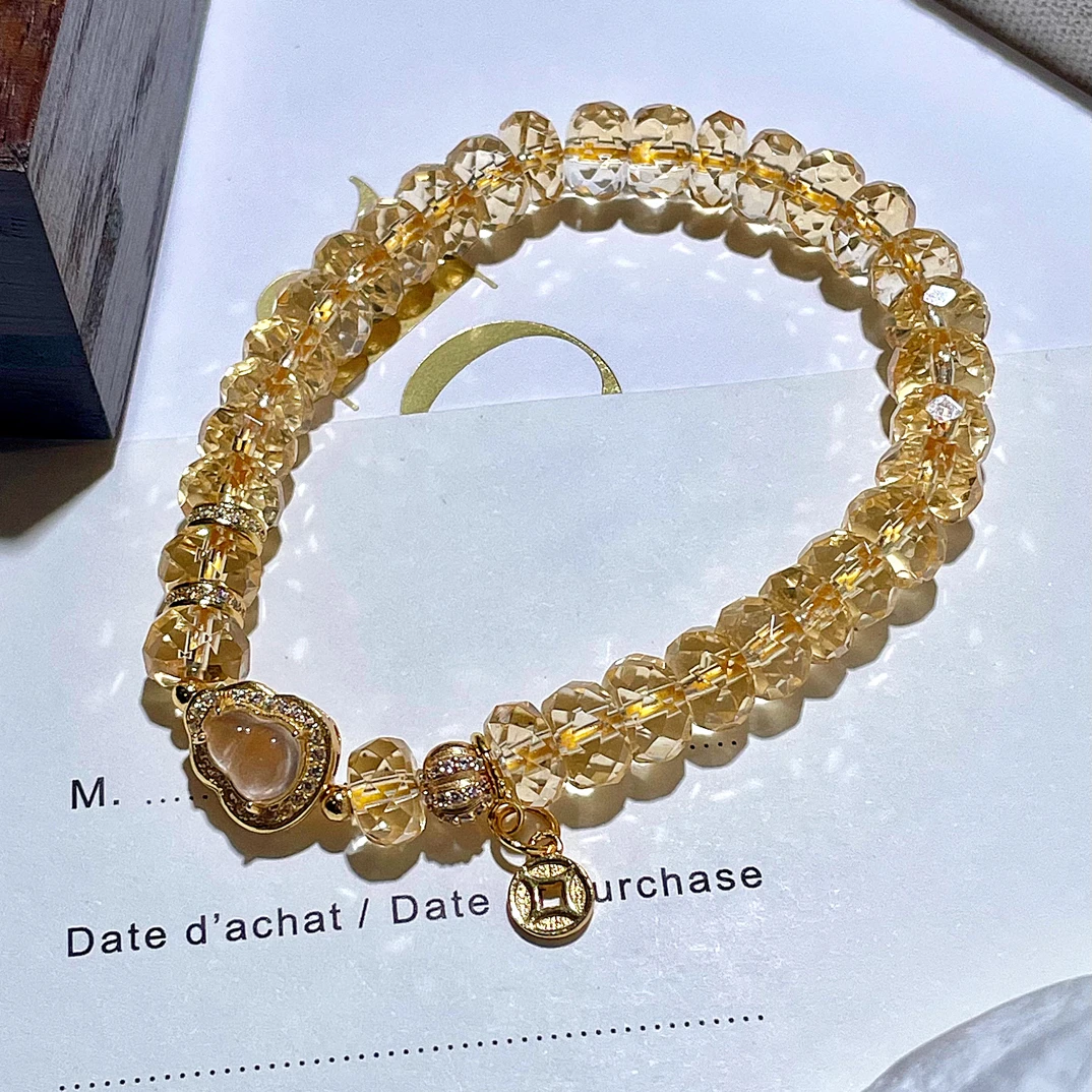 「康康来米」天然巴西全净体黄水晶手串轻奢925葫芦凉黄水晶手链