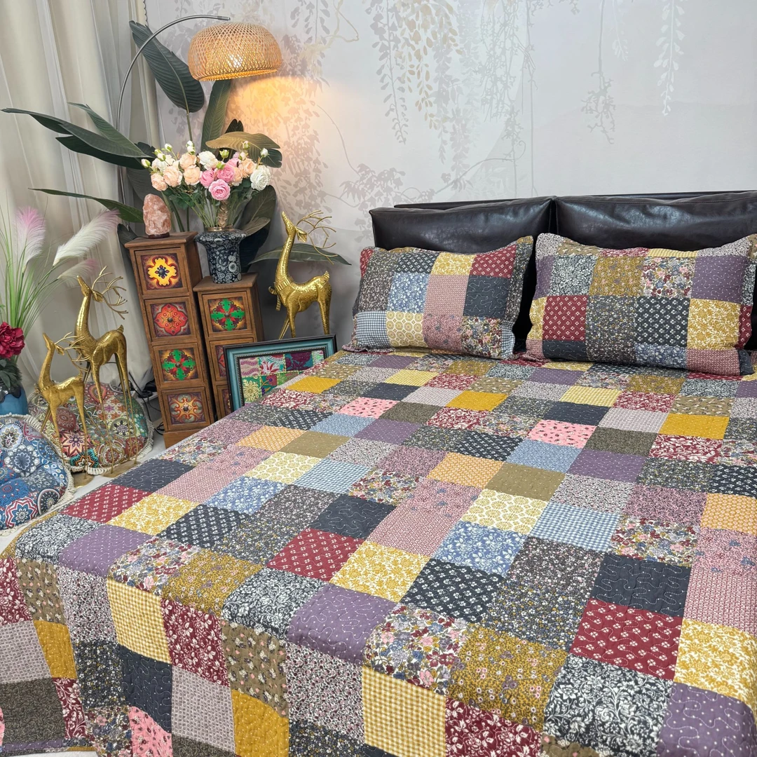 【赫彩生活复古百福】棉绗缝亲肤四季通用多功能床盖