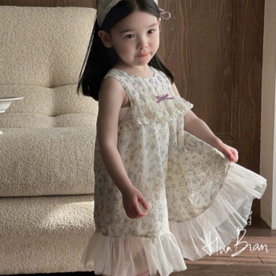 『花编』25年夏款女童碎花连衣裙拼接纱纱裙背心裙小清新