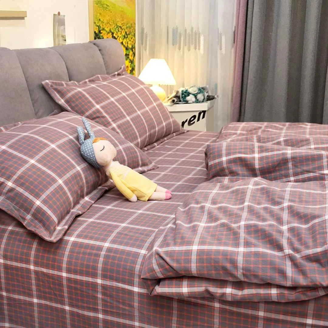 【阿波罗灰】高质量A类母婴级全棉色织水洗棉四件套棉被罩简约格子