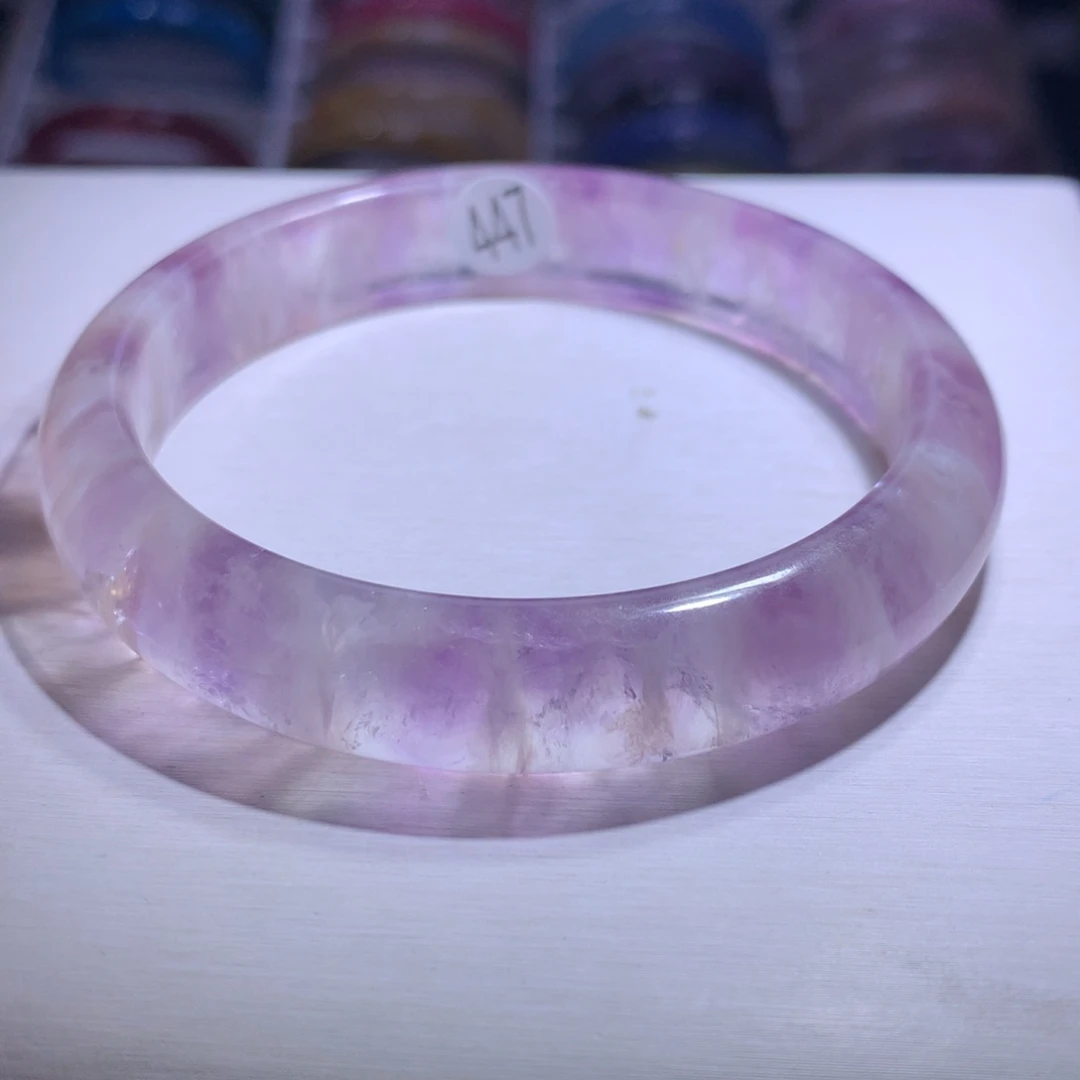 银S925镶嵌水晶手镯紫兔毛60.4圈447