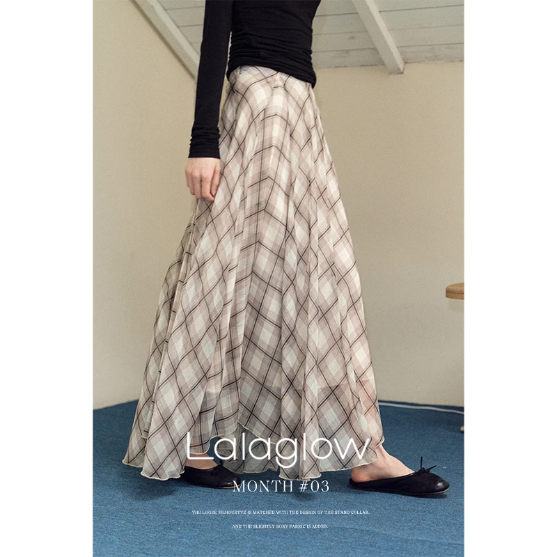 时光旅人 温柔风垂坠宽松显瘦格纹半身裙女春夏新款休闲百搭长裙