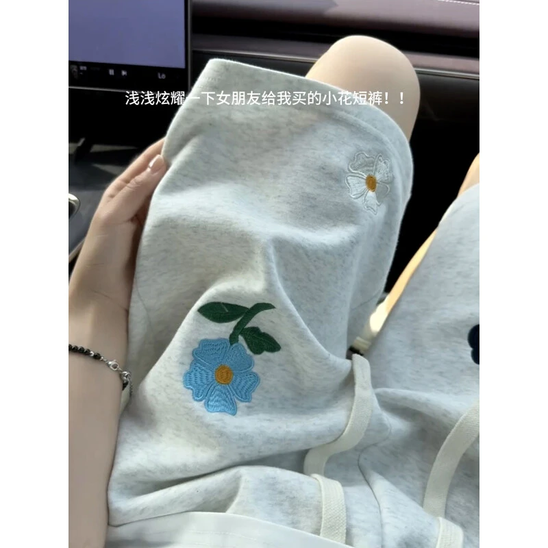 美式cleanfit小花刺绣裤子男款夏季oversize宽松运动短裤五分中裤