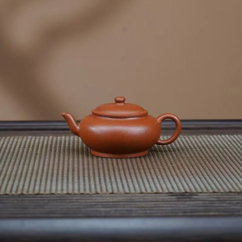 XJ红降坡【扁宫灯130CC】宜兴黄龙山原矿手工紫砂壶