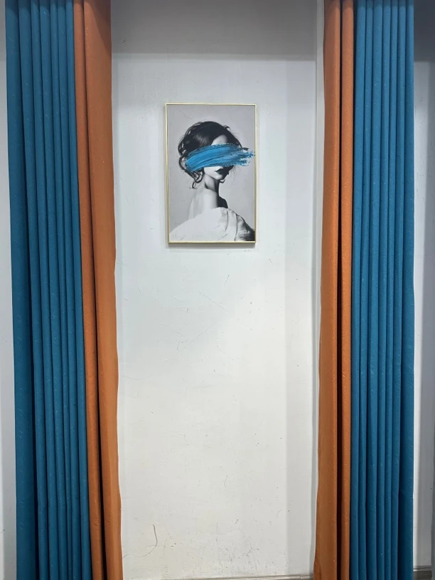 新款黑金雪尼尔闪电纹：蓝橘（成品窗帘）