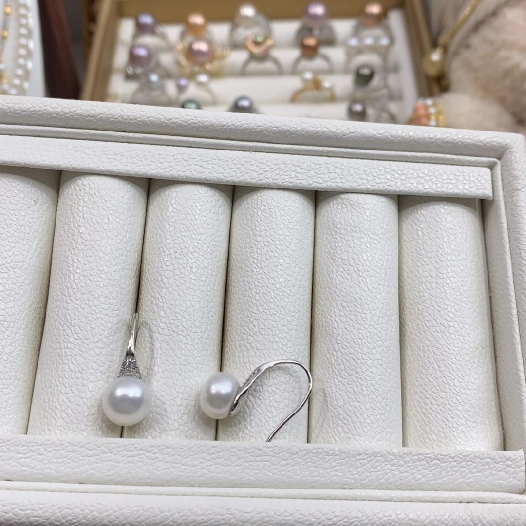 银S925镶嵌淡水珍珠耳饰8-9