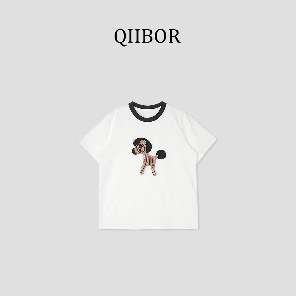 QB【编织小马】夏季时髦编织小马常规版休闲百搭圆领短袖T恤 260054