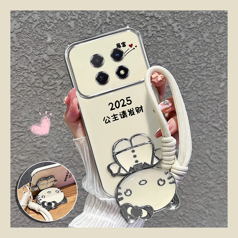 适用【vivoy300】大视窗手机壳公主请发财补妆镜支架硅胶壳女款可爱