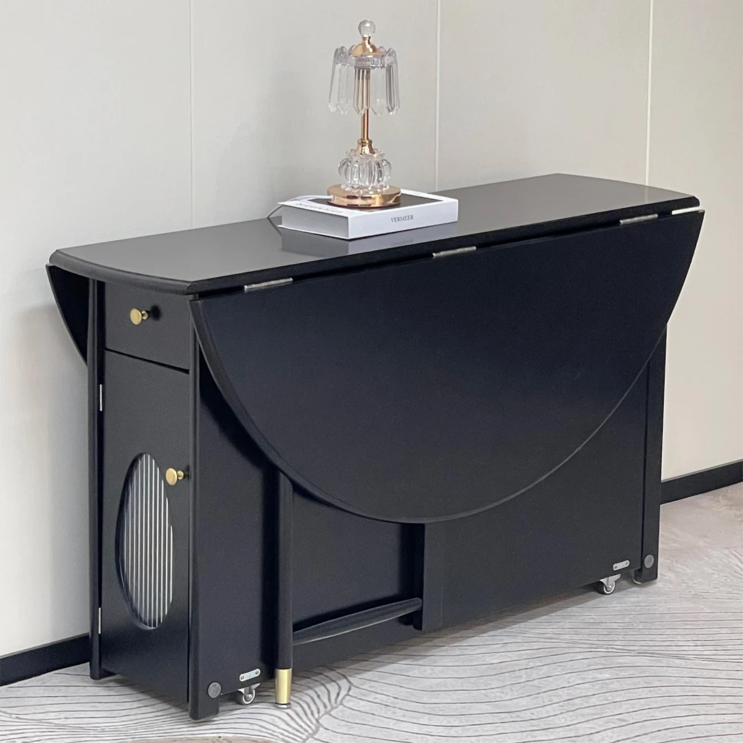 实木折叠餐桌家用小户型可伸缩圆形饭桌复古风环保橡木免安装包邮