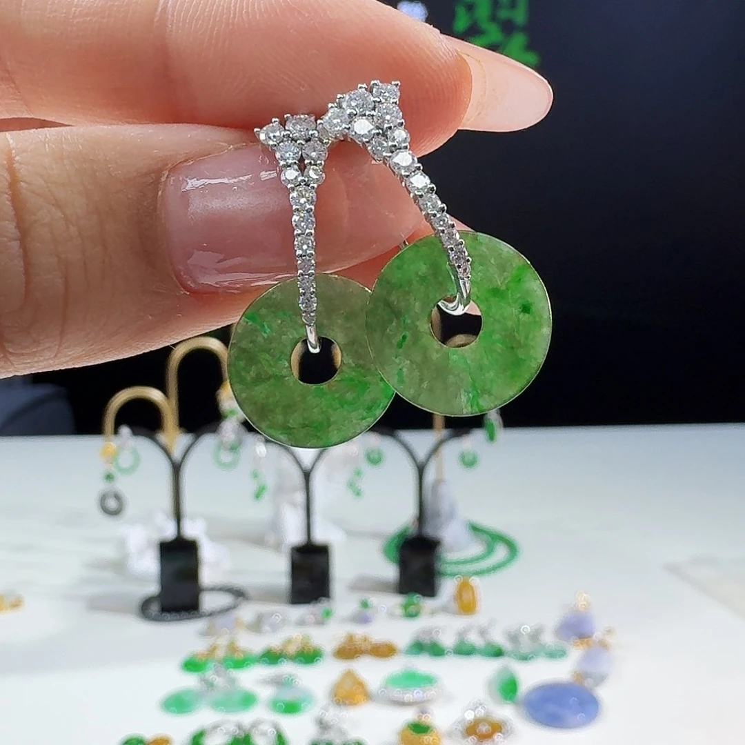 翡翠18K金镶嵌耳饰18k镶嵌