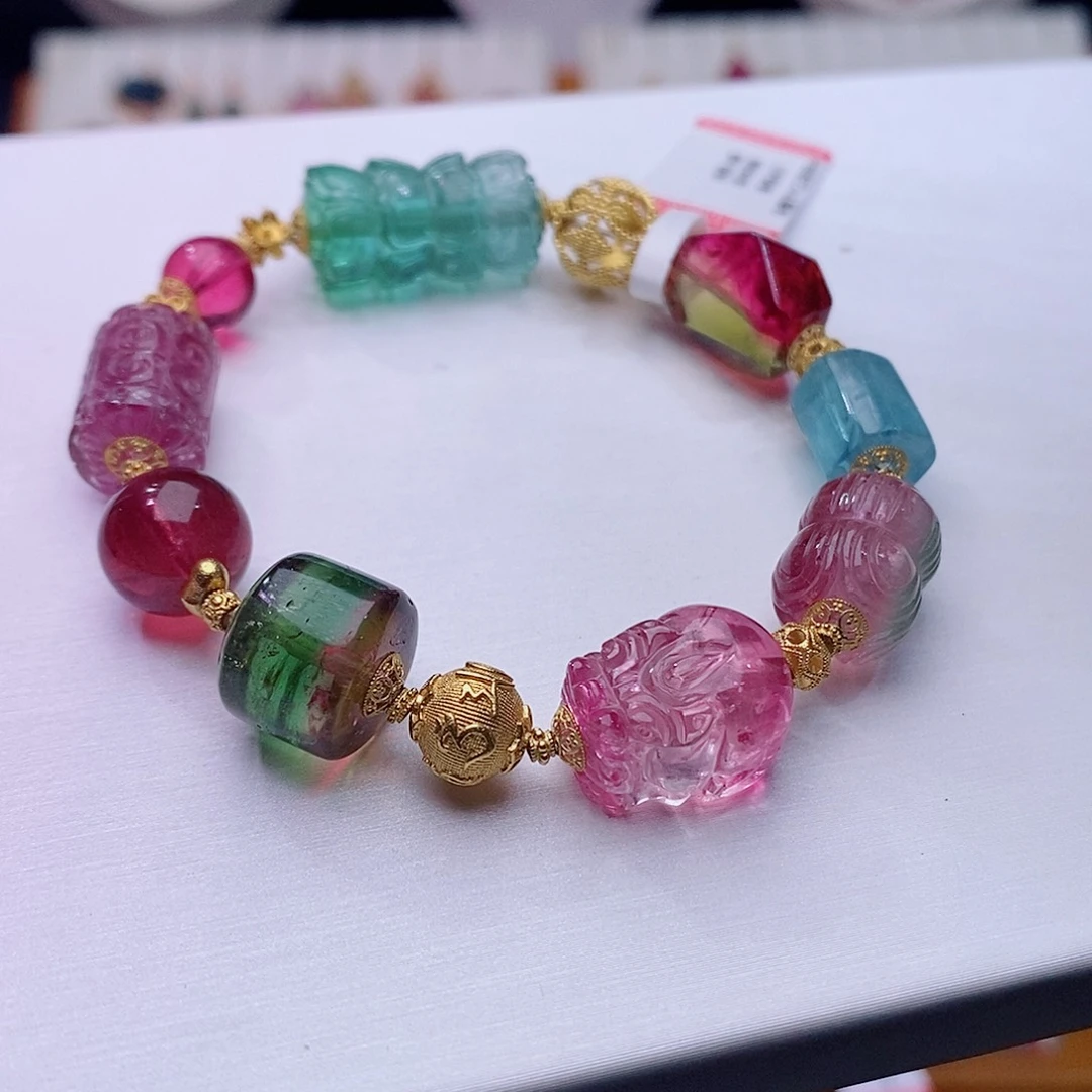 碧玺手链18K金镶嵌碧玺多宝手链