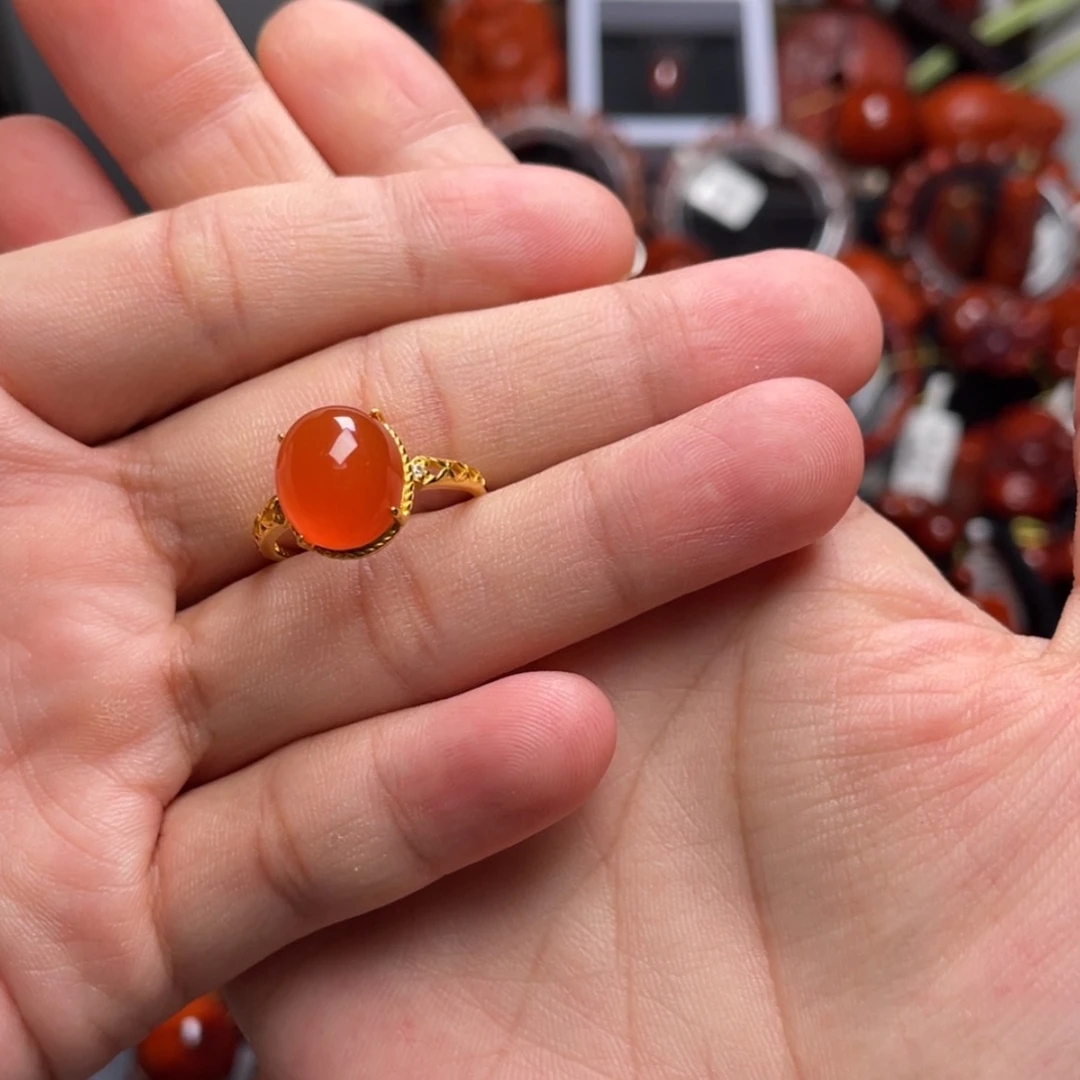 【闪购商品】银S925镶嵌保山冰红戒指南红玛瑙