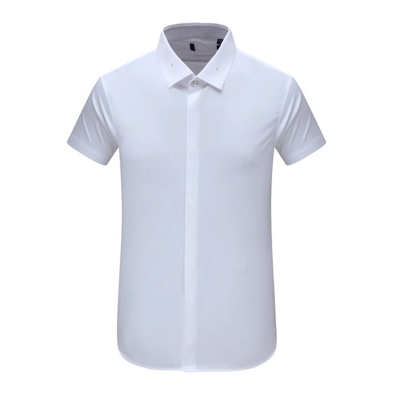 F3450鸟夏季男式短袖衬衫 百搭商务休闲上衣 白色弹力